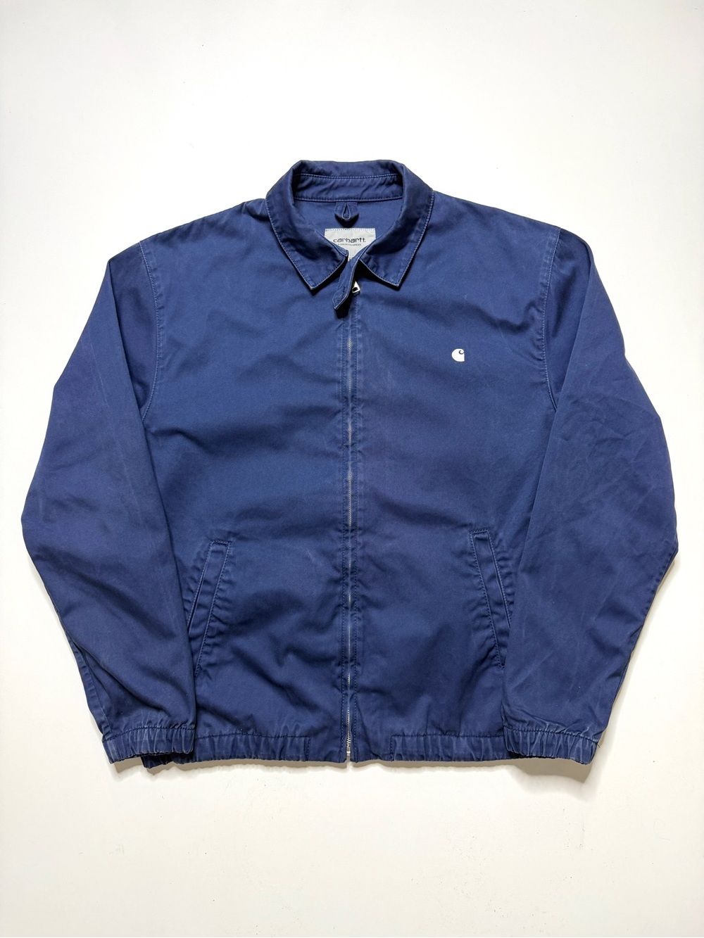 Carhartt WIP Cotton Madison Full Zip Jacket Mens Medium Navy Blue Embroidered